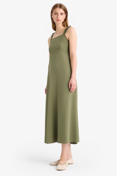 Keten Karışımlı Midi Elbise