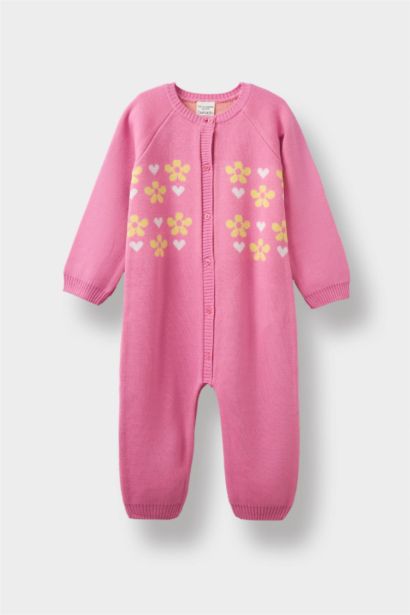 Knitwear Regular Fit Crew Neck Flower Jumpsuit