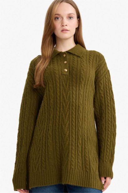 Regular Fit Knitwear Polo Collar Tunic