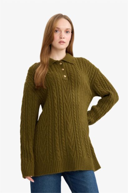 Regular Fit Knitwear Polo Collar Tunic