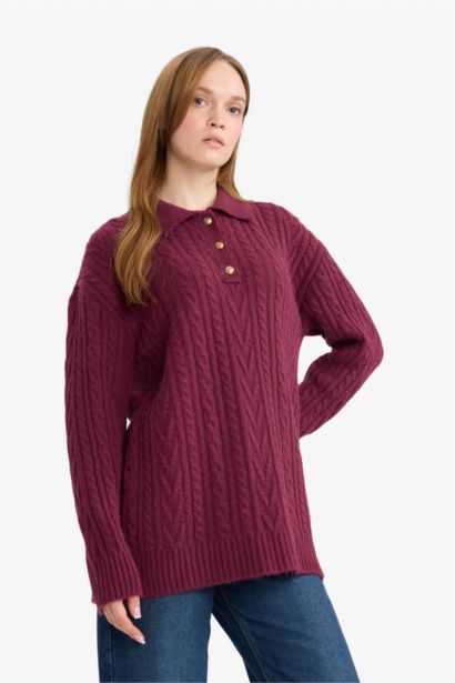 Regular Fit Polo Collar Knitwear Tunic
