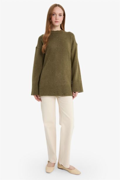 Loose Fıt Bisiklet Yaka Triko Tunik