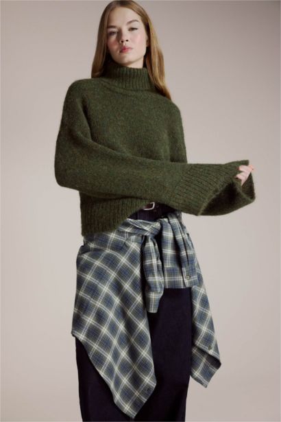 Wool Blend Turtleneck Oversize Fit Knit Pullover