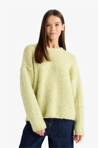 Yün Karışımlı Bisiklet Yaka Oversize Fit Triko Kazak