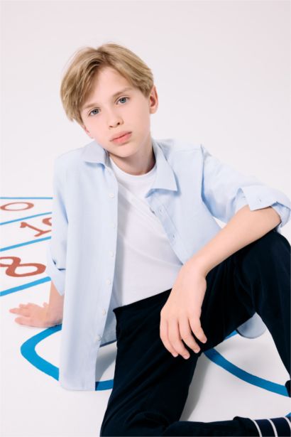 Boy Polo Neck Oxford Long Sleeve Shirt
