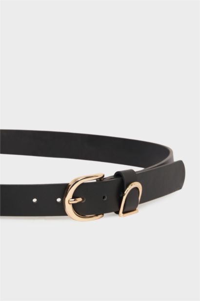 Woman Oval Buckle Faux Leather Belt