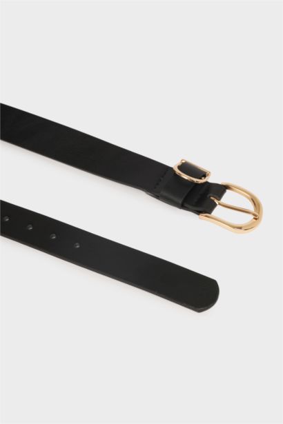 Woman Oval Buckle Faux Leather Belt