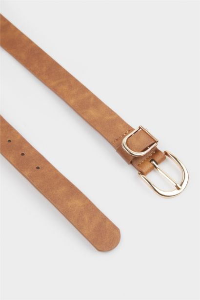 Woman Oval Buckle Faux Leather Belt