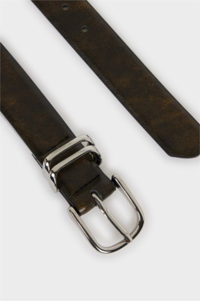 حزام جلد صناعي بمشبك بيضاوي