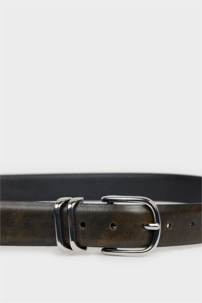 حزام جلد صناعي بمشبك بيضاوي