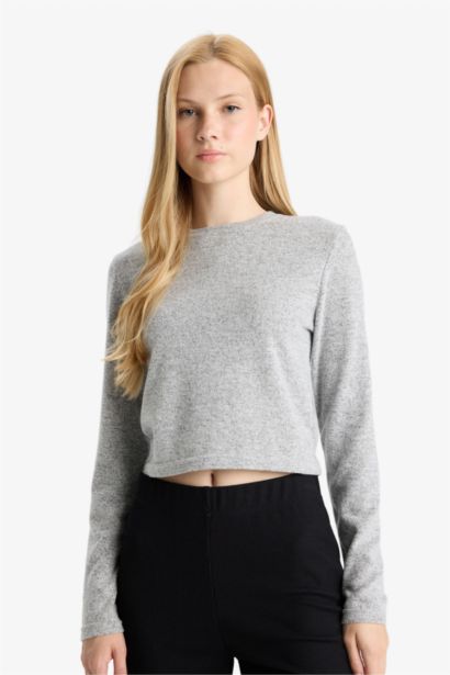 T-shirt slim à col rond et manches longues