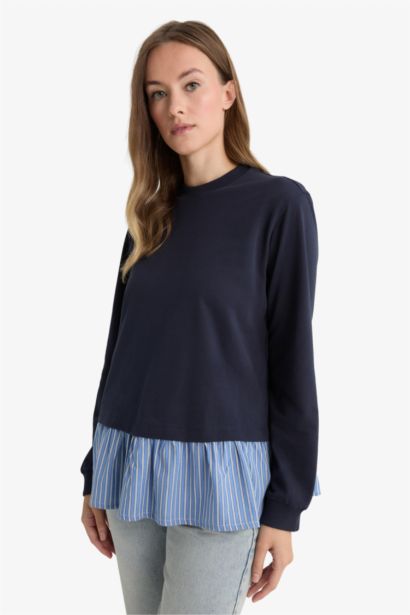 Regular Fit Bisiklet Yaka Etek Ucu Detaylı Sweatshirt Tunik