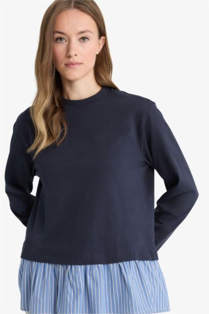 Regular Fit Bisiklet Yaka Etek Ucu Detaylı Sweatshirt Tunik