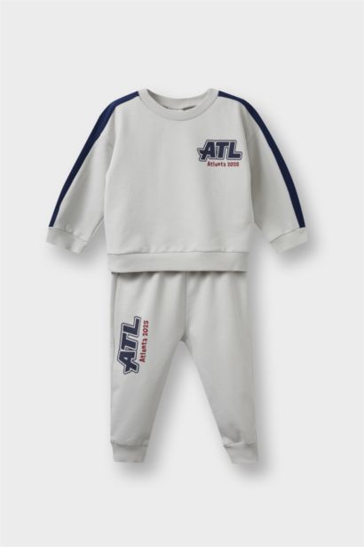 2'li Takım Okul Baskılı Sweatshirt Eşofman Altı Erkek Bebek