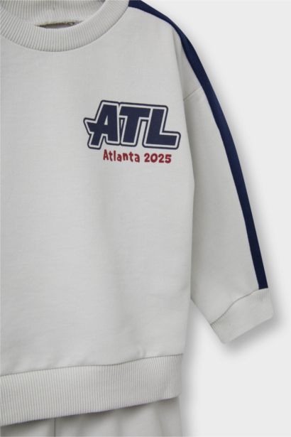 2'li Takım Okul Baskılı Sweatshirt Eşofman Altı Erkek Bebek