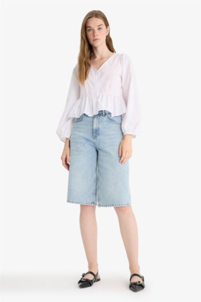 Regular Fit V-Neck Long Sleeve Blouse