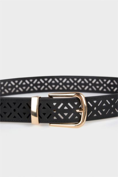 حزام جلد صناعي بمشبك مستطيل