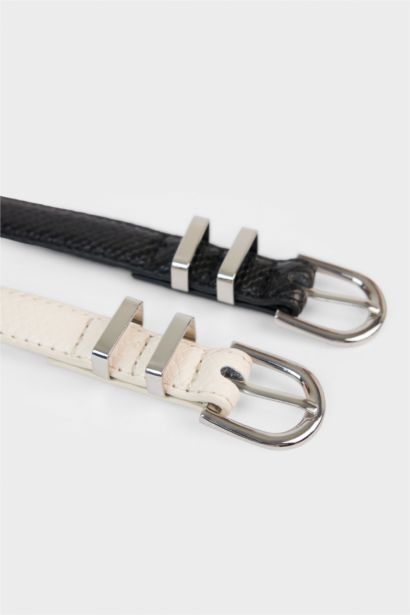 حزام جلد صناعي بمشبك بيضاوي من قطعتين