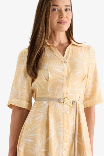 فستان ميدي نص ردن بياخة قميص برباط