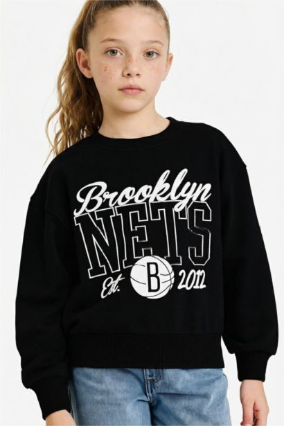 NBA Brooklyn Nets Oversize Geniş Kalıp Bisiklet Yaka Sweatshirt Kız Çocuk