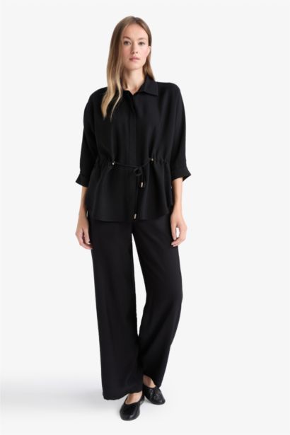 Straight Wide Leg Pocket Detailed Trousers