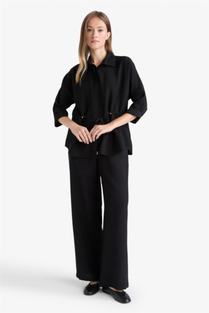 Straight Wide Leg Pocket Detailed Trousers