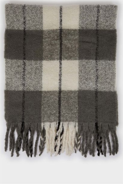 Woman Plaid Neck Scarf
