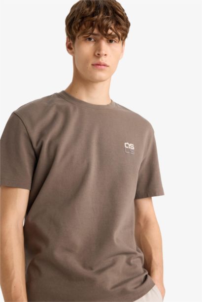 Regular Fit Crew Neck Slogan Pattern Short Sleeve T-Shirt