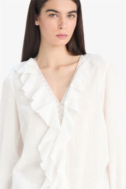 Oversize Fit V-Neck Long Sleeve Blouse