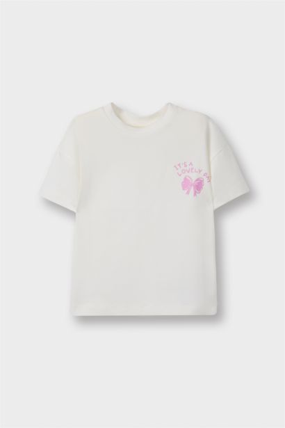 Bisiklet Yaka Baskılı Kısa Kollu Tişört Kız Bebek