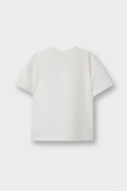 Bisiklet Yaka Baskılı Kısa Kollu Tişört Kız Bebek