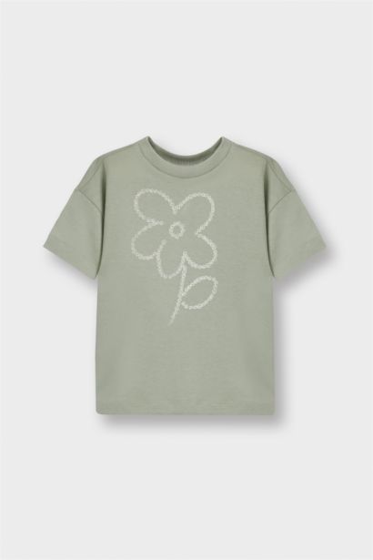 T-shirt à col rond imprimé fleurs pour bébé fille