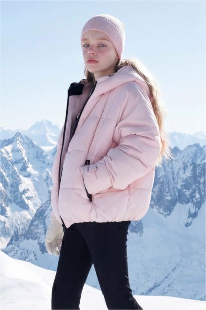 Girl Waterproof Hooded Puffer Ski Jacket