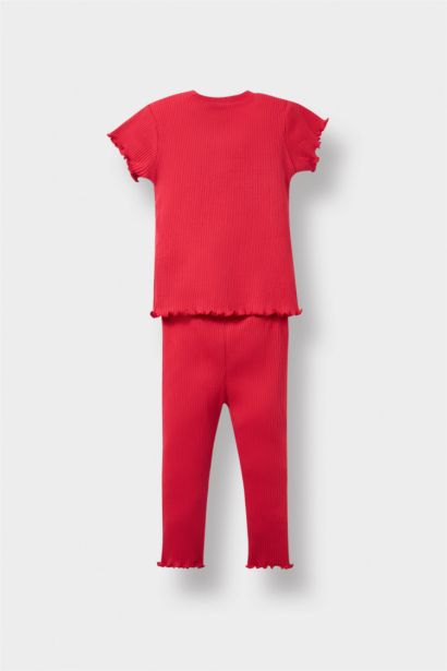 طقم بيبي بناتي تيشيرت وليجن مضلع قصة عادية - قطعتين