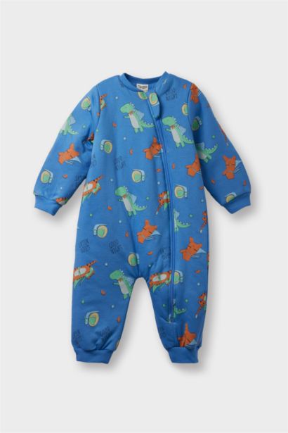 Baby Boy 1.6 Tog Fiber Dinosaur Print Zippered Cotton Jumpsuit