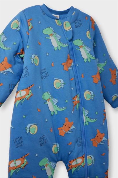 Baby Boy 1.6 Tog Fiber Dinosaur Print Zippered Cotton Jumpsuit