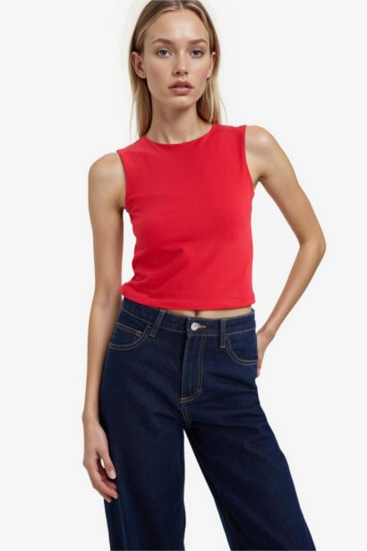 Regular Fit Basic Düz Bisiklet Yaka Kırmızı Atlet