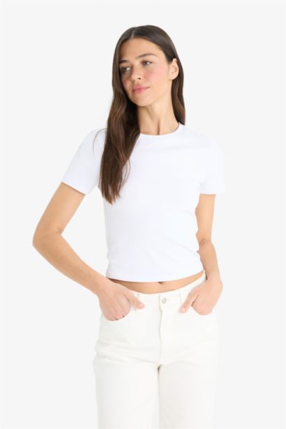 تيشيرت نص ردن سادة سليم فيت بياخة مستديرة