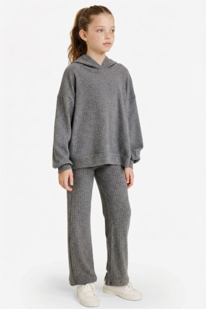 2'li Takım Kapüşonlu Sweatshirt Eşofman Altı Kız Çocuk