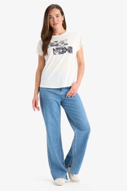 Regular Fit Bisiklet Yaka Baskılı Kısa Kollu Tişört