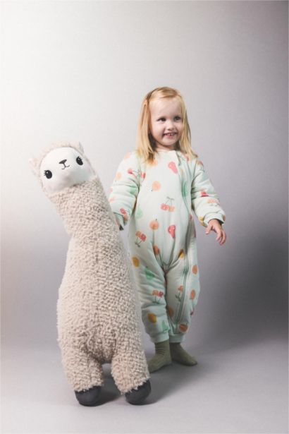 Baby Girl 2.5 Tog Fiber Printed Cotton Zippered Jumpsuit