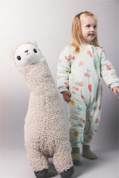 Baby Girl 2.5 Tog Fiber Printed Cotton Zippered Jumpsuit