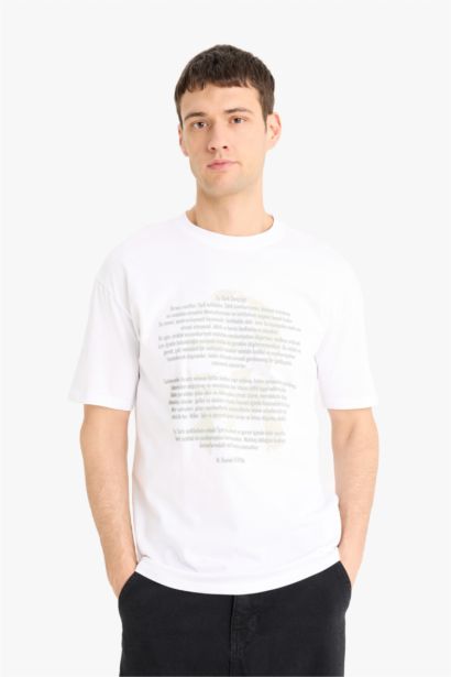 %100 Pamuk Boxy Fit Bisiklet Yaka Kısa Kollu Tişört