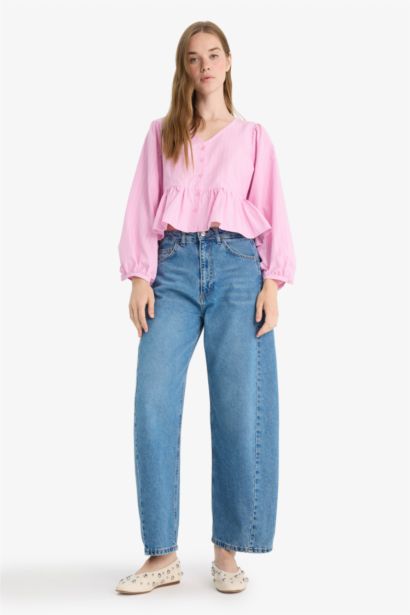 Regular Fit V-Neck Long Sleeve Blouse