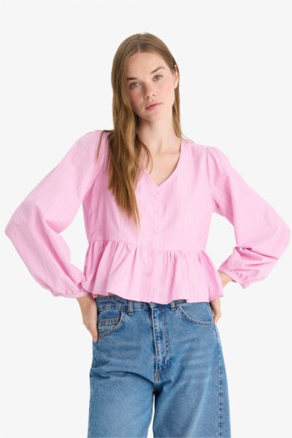 Regular Fit V-Neck Long Sleeve Blouse