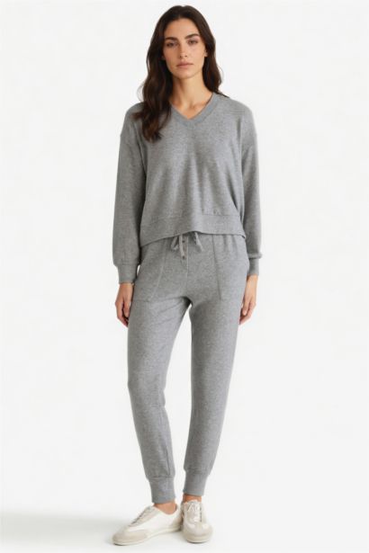 Fall in Love Regular Fit Velour Top Bottoms 2 Piece Pajama Set