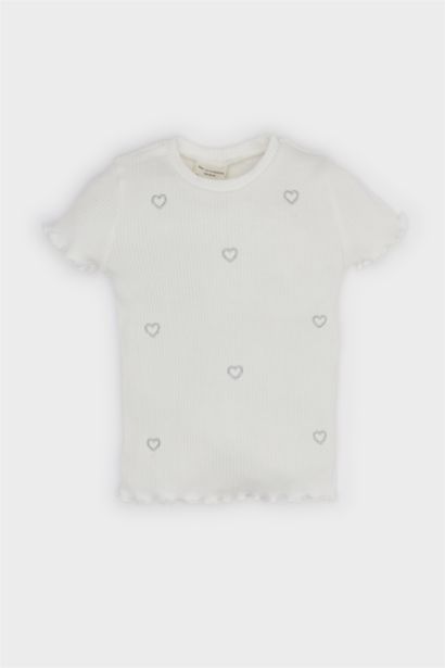 T-shirt à motif coeur Col rond et manches courtes pour bébé fille