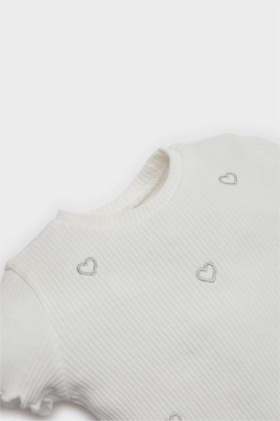 T-shirt à motif coeur Col rond et manches courtes pour bébé fille