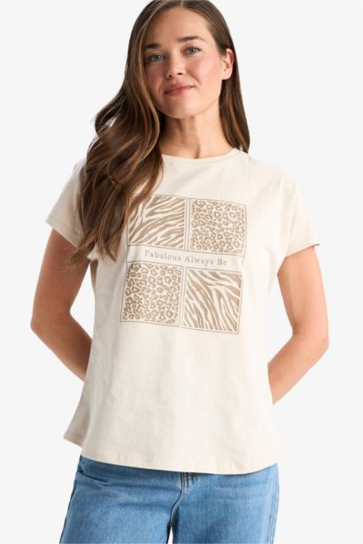 Regular Fit Crew Neck Ethnic Patterned T-Shirt