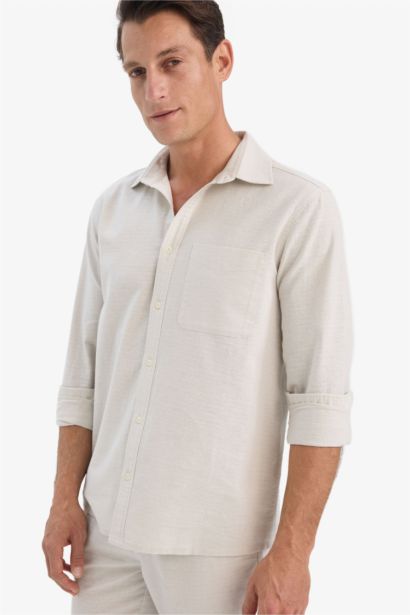 Регулярный крой, поло-воротник, хлопковая рубашка с длинными рукавами